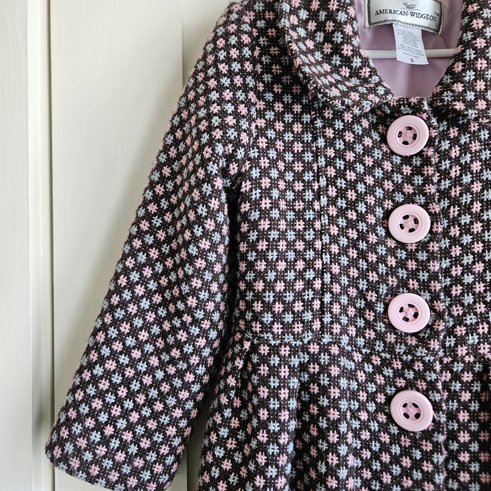 AMERICAN Widgeon Kids Brown PeaCoat With Pink Buttons